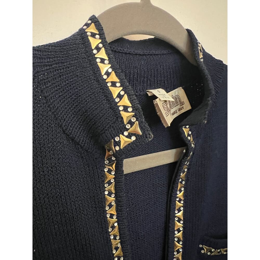 VTG St. John Navy Gold Santana Knit Sheath Midi Dress Sz 6 80's Old Money Luxury - Picture 7 of 7